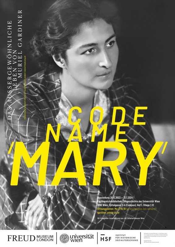 Poster mit einem schwarz-weißem Bild einer Frau und neongelber Schrift: Code Name Mary